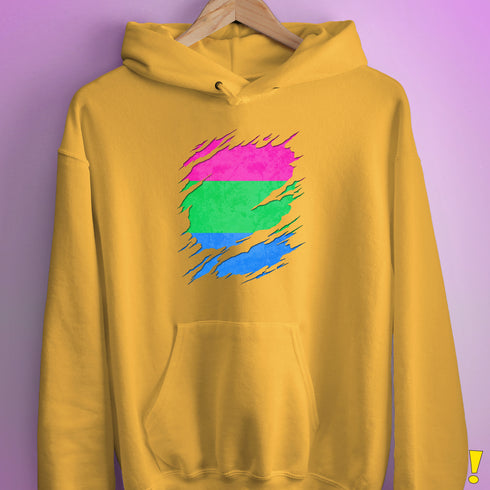 Polysexual Pride Flag Ripped Reveal Hoodie - Mustard